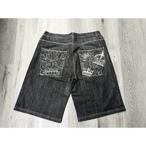 VTG Y2K Regal Jeans Hip Hop Embroidered Black Denim Shorts Size 40
